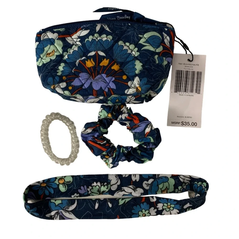 NWT Vera Bradley 4-Piece Hair Kit Zip Case Headband Spiral Tie Hair Scrunchie